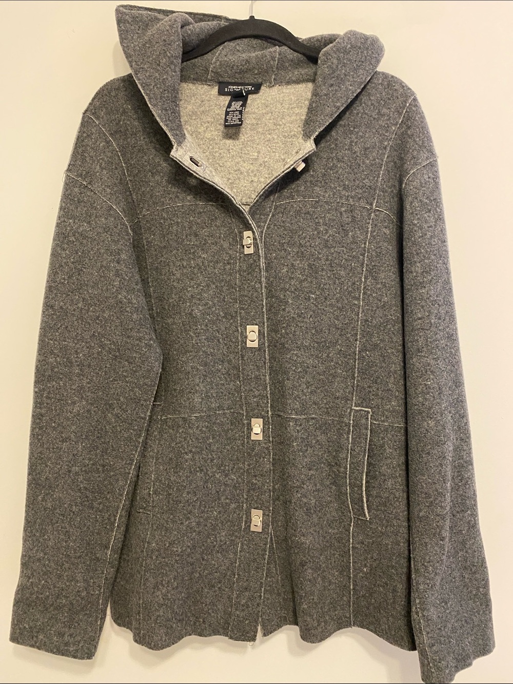 Jones New York Gray Hooded Button-Front Soft Wool Blend Jacket